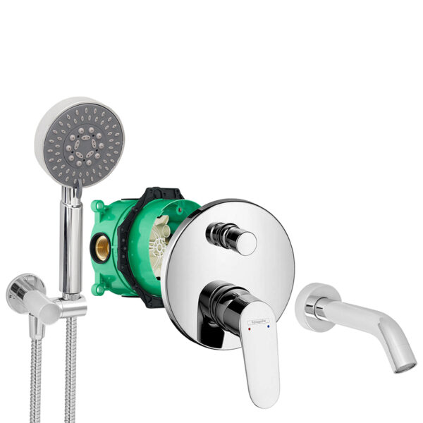 hansgrohe komplettes set badewanne unterputz wanneneinlauf badewanneneinlauf handbrause verchromt