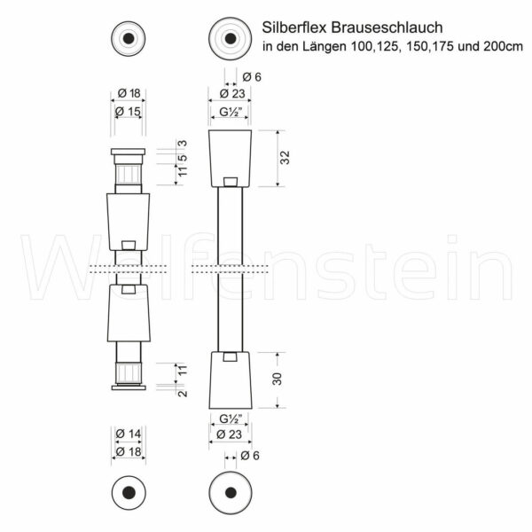 Welfenstein Brauseschlauch 100 cm Silberflex Drehkonus - SF100 - 2. Wahl - Skizze