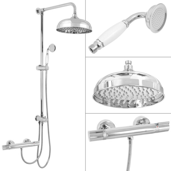 Aufputz-Set mit hansgrohe Versostat-2Q-HN101 Regendusche Thermostat Nostalgie 25cm