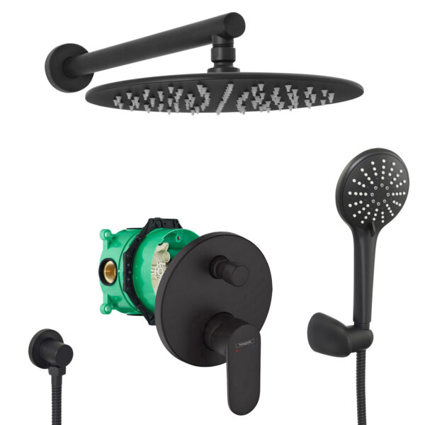 hansgrohe komplettes set dusche unterputz regendusche regenbrause zulaufarm handbrause schwarz matt